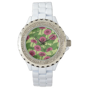 Rosa Zinnias på ljust grönt Armbandsur