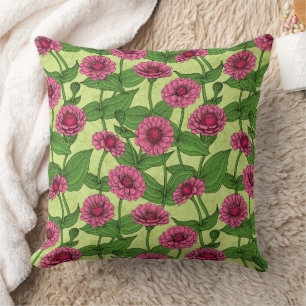 Rosa Zinnias på ljust grönt Kudde