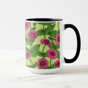 Rosa Zinnias på ljust grönt Mugg