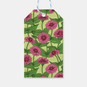 Rosa Zinnias på ljust grönt Presentetikett