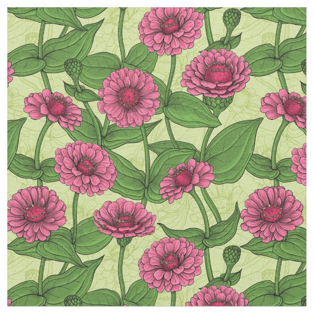 Rosa Zinnias på ljust grönt Tyg (Närbild)