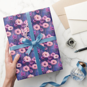Rosa Zinnier på Purpurfärgad bakgrund Presentpapper