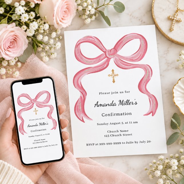 Rosabågflicka konfirmation inbjudningar (Skapare uppladdad)