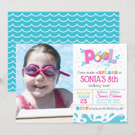 Rosabassängparty Invitaiton - flickabassängparty Inbjudningar