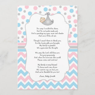 Rosablått pricker baby showertackkortet w/poem tack kort