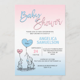 Rosablåttgender avslöjer elefantbaby shower inbjudningar