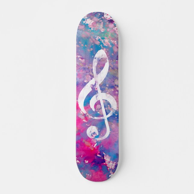 Rosablåttvattenfärgen målar musik noterar skateboard bräda 19,5 cm (Framsida)