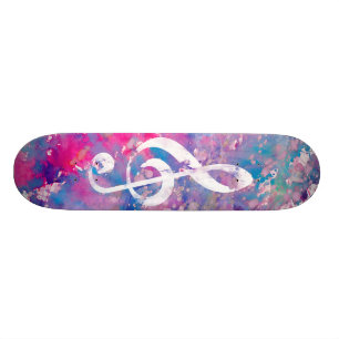 Rosablåttvattenfärgen målar musik noterar skateboard bräda 19,5 cm