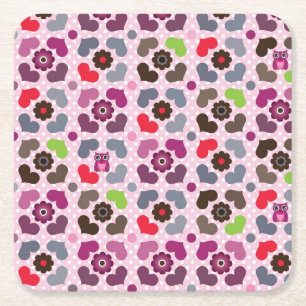 rosablomma- och ugglamönster underlägg papper kvadrat