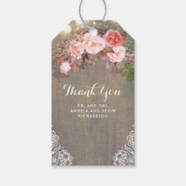 Rosablommor och lantligt Wood bröllop Presentetikett