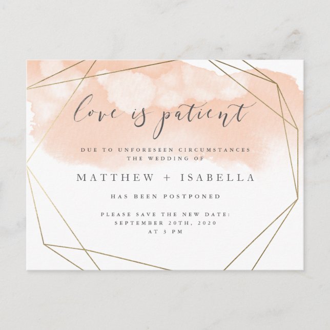 Rosabränd akvarellfördröjning Kärlek är tålmodig Inbjudan Vykort (Framsida)