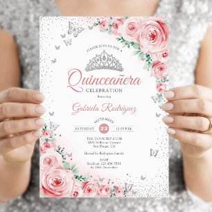 Rosabränd Blommig Akvarell Rosor Quinceanera Inbjudningar