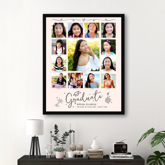 Rosabränd examenscollage med klotter för K–12 Poster (Skapare uppladdad)