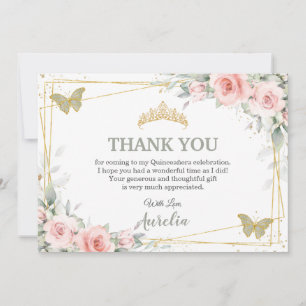 Rosabränd Floral Salvia Grön Fjäril Quinceañera Tack Kort