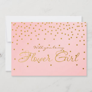 Rosabränd & Guld Folie Konfetti FLOWER GIRL-kort Inbjudningar