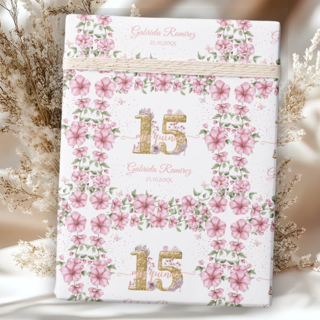 Rosabränd Guld Mis Quince Quinceañera  Presentpapper (Skapare uppladdad)