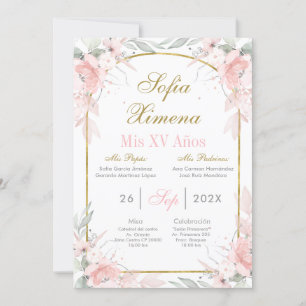 Rosabränd och guldvalvbåge Quinceañera Inbjudningar
