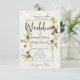Rosabränd och vit akvarell blomsterbröllopsinbjuda inbjudningar