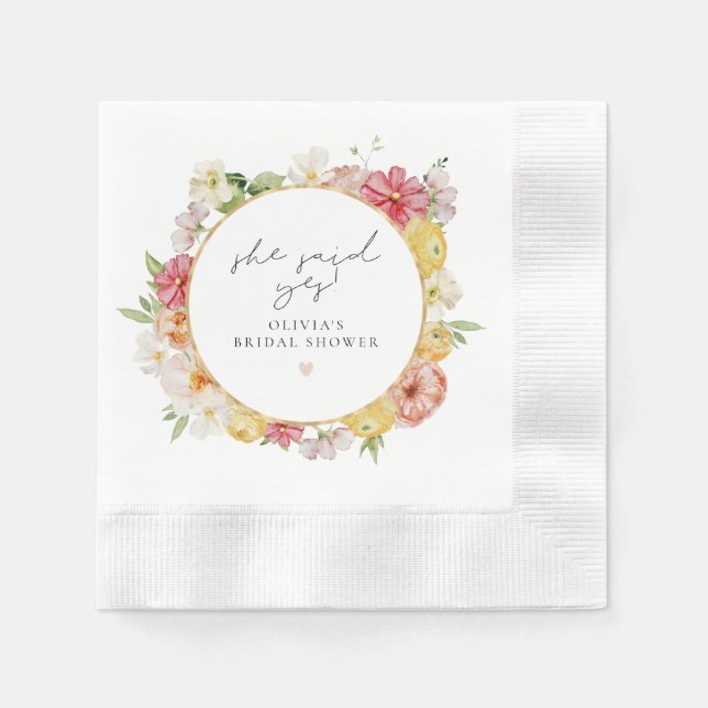 Rosabränd & Persikofärgad Pastell Blommig Bröllops Pappersservett (Framsidan)