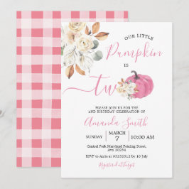 Rosabränd Pumpa Förälskad Tvåårs Födelsedag Inbjudningar