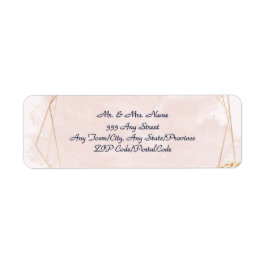 Rosabränd rosa, guld och marinblå, bröllops retura returadress etikett