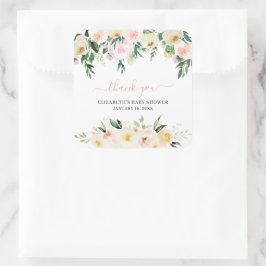 Rosabränd vårblomma | Baby Shower Favor Fyrkantigt Klistermärke