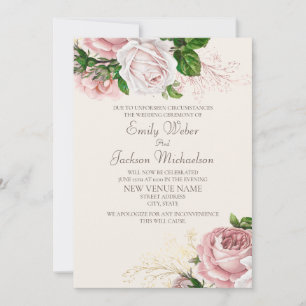 Rosabränd Vintage Blommig Bröllopsplats Förändring Inbjudningar