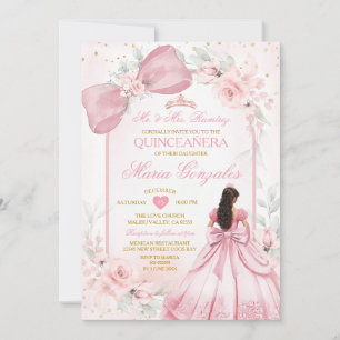 Rosabruden prinsessklänning Bow Floral Quinceañera Inbjudningar