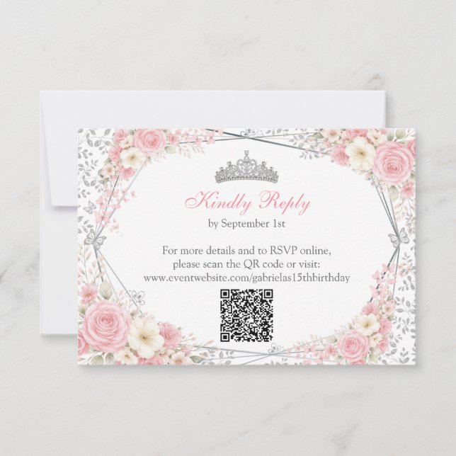 Rosabruden Quinceañera Silverfjäril  OSA Kort (Framsida)