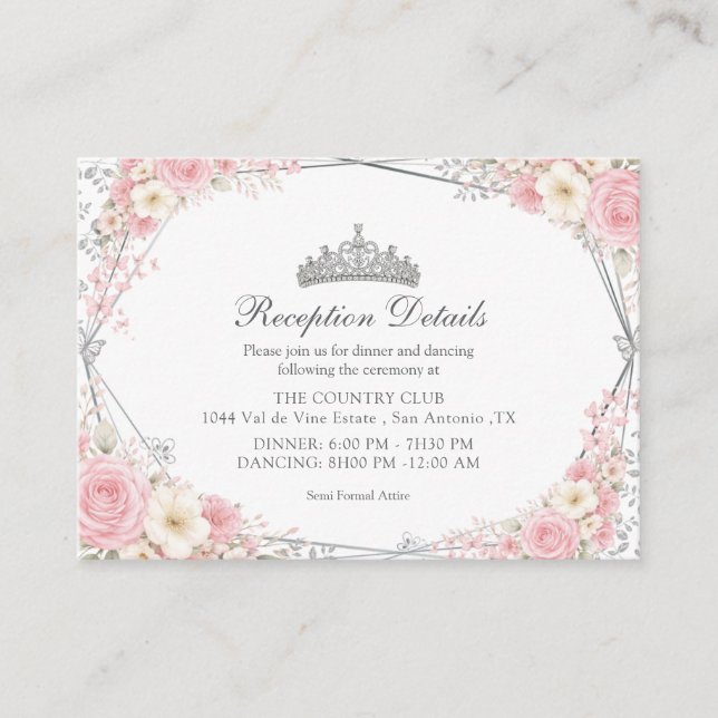 Rosabruden Quinceañera Silverfjäril  Tilläggskort (Framsida)