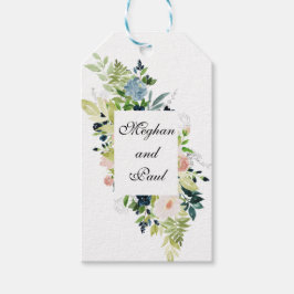 Rosabrukande och Blå Blommig Akvarell Presentkort Presentetikett