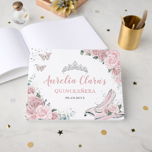 Rosabruna blomglas Sandal Quinceañera XV 16 Gästböcker