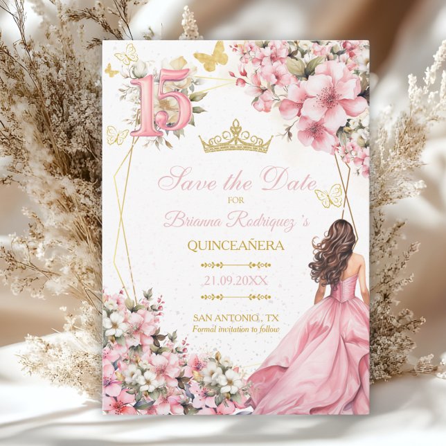 Rosabruna blommande gyllene fjärilar Quinceañera (Skapare uppladdad)