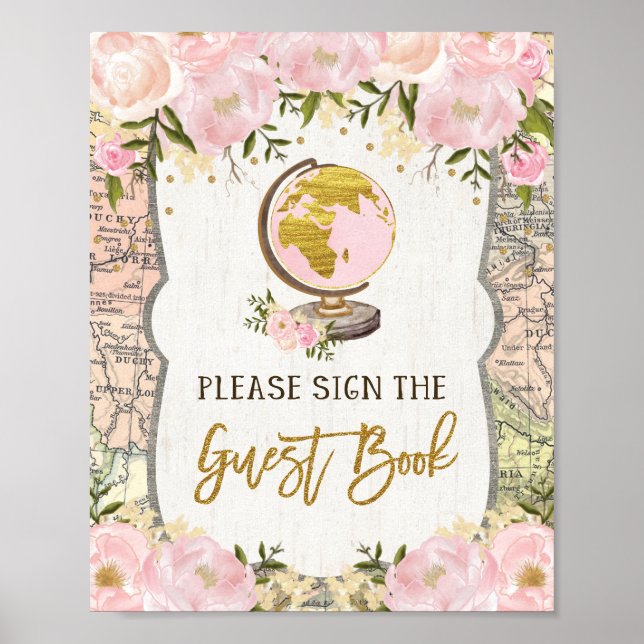 Rosabruna Blommig Kartäventyr Gästbokssida Poster (Framsidan)