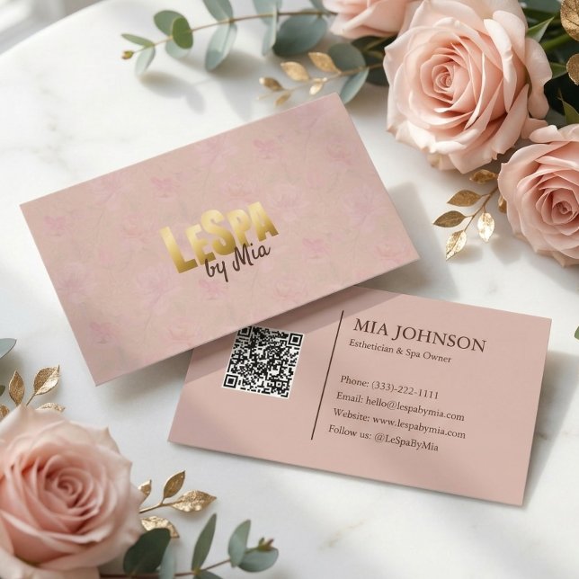 Rosabruna Blommiga Guld Logo Spa Skönhetsverksamhe Visitkort (Skapare uppladdad)