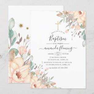 Rosabruna blomster flicka dop inbjudningar