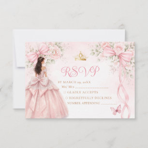 Rosabruna blomsterbåge band Quinceañera RSVP-kort Tack Kort