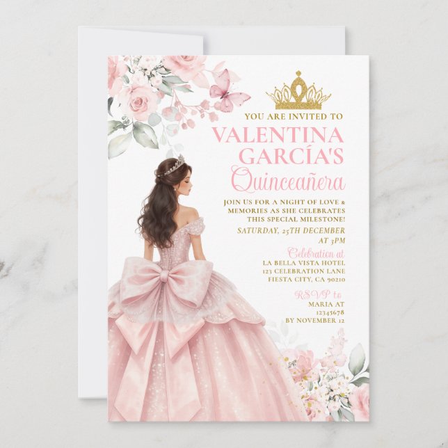 Rosabruna blomsterformad Quinceañera-inbjudan Inbjudningar (Framsida)
