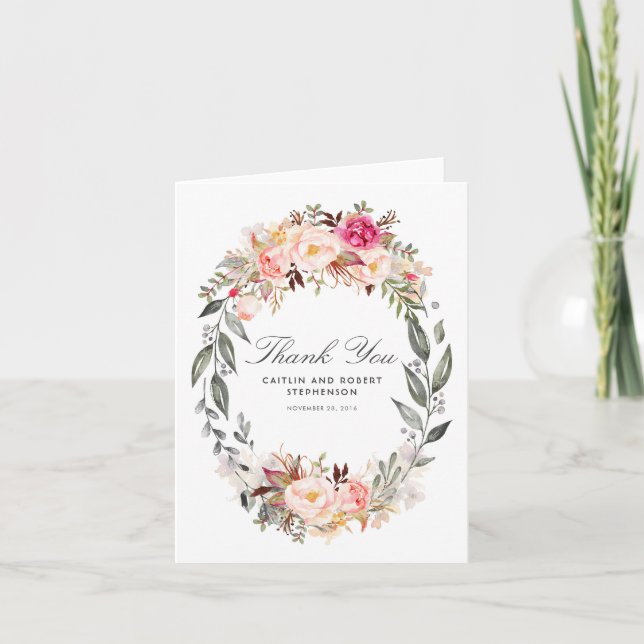 Rosabruna blomsterkrans Bröllop Tacksamhetskort Tack Kort (Framsida)