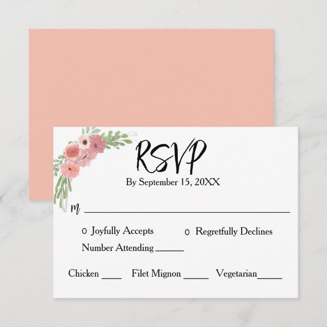 Rosabruna blomstermodern scriptbröllop  OSA kort (Fram/baksida)