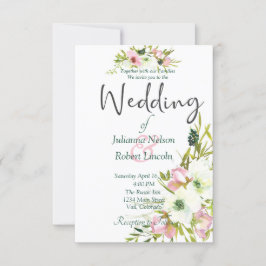Rosabruna och vita akvarell blommande bröllopsinbj inbjudningar