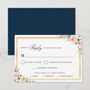 rosabrunk blommig guld ram måltidsval RSVP-kort OSA Kort