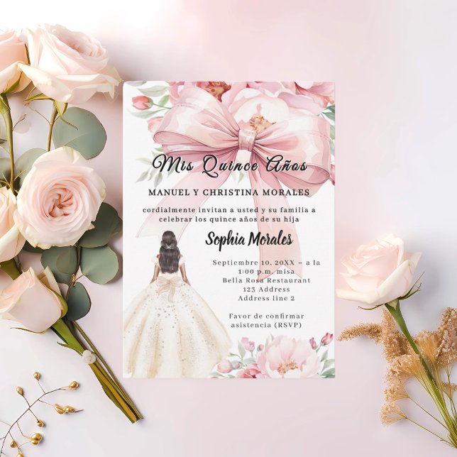 Rosabrunt band blommig klänning Quinceanera Inbjudningar (Skapare uppladdad)