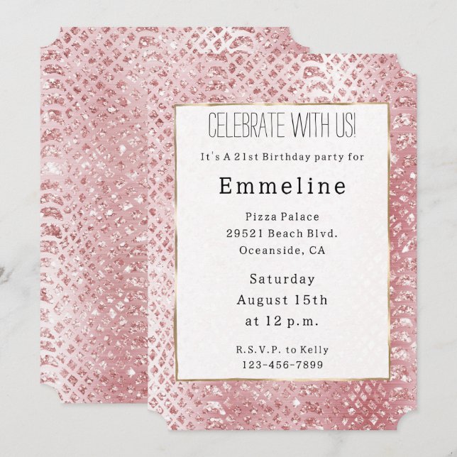 Rosabrunt Glam Glitter Ormhud Inbjudningar (Fram/baksida)