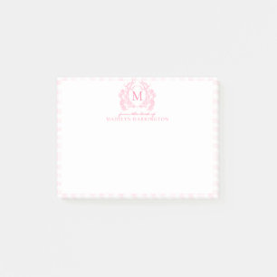 Rosabrunt Rutigt Blommigt Vapen Monogram Post-it Block