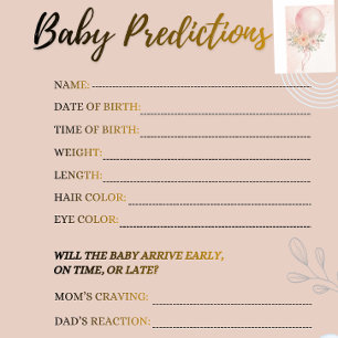 Rosabruten Baby Shower Gissningsspel