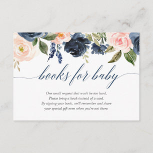 Rosabruten marinblå flicka baby shower bokförfråga tilläggskort