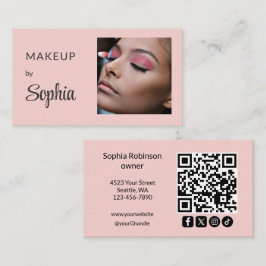 Rosabruten Modern Minimalistisk QR-kod Foto Smink Visitkort