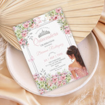 Rosabruten och grön blomsterfjäril Quinceañera