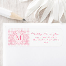 Rosabruten Rutig Blommig Vapen Monogram Adress Returadress Etikett